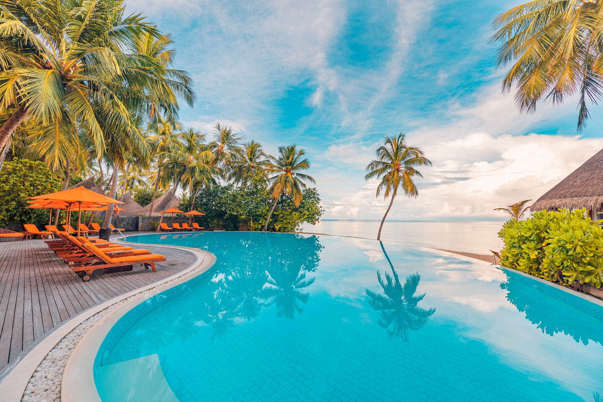Hotel marketing of luxury Maldives resort with breathtaking pool view
